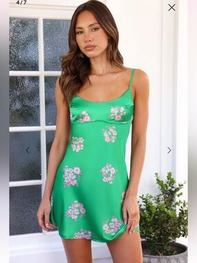 HELLO MOLLY WE'RE FRIENDS SATIN MINI DRESS GREEN